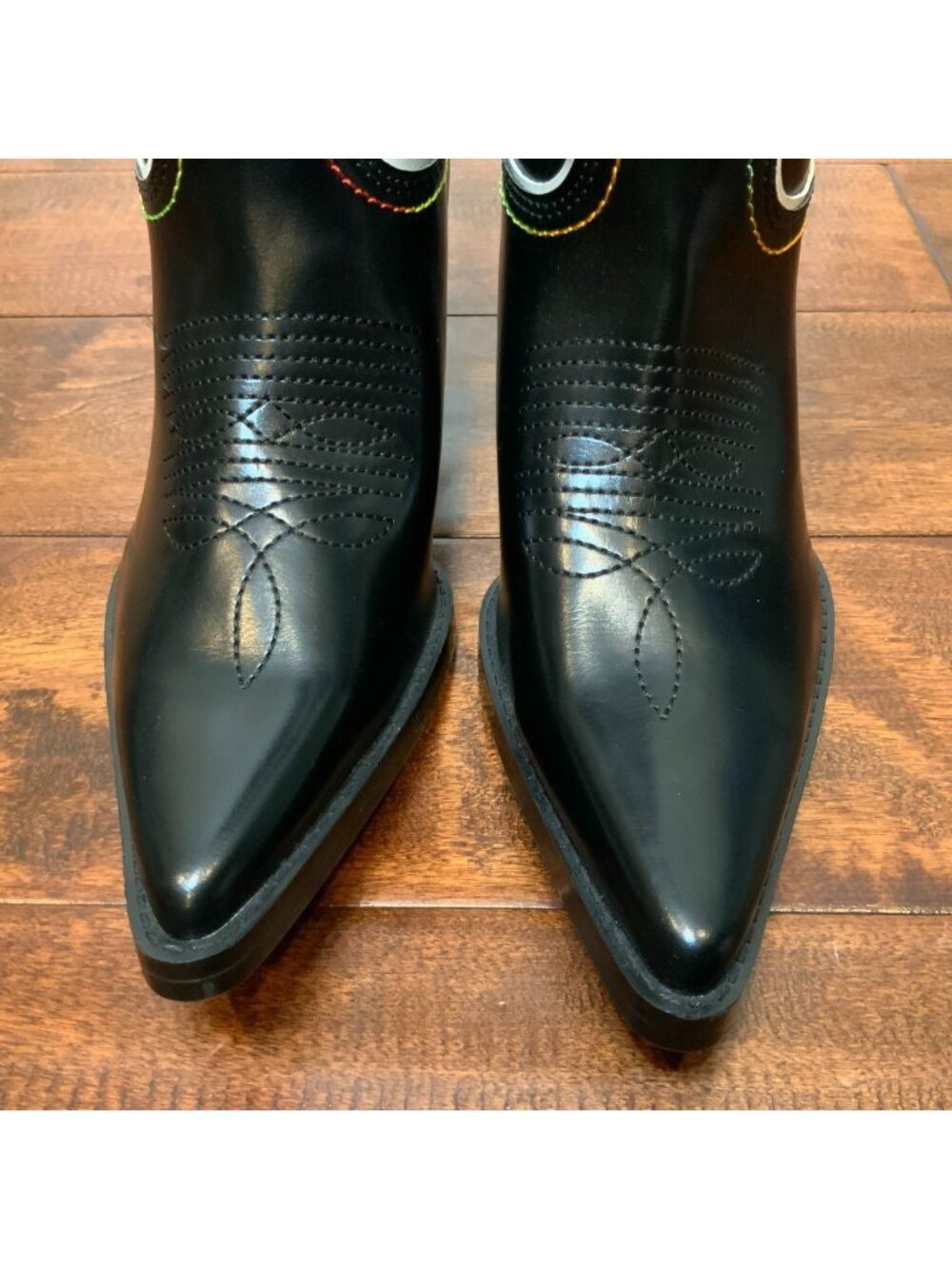 Zara Black Contrasting Knee High Cactus Embroidered Cowboy Boots, Size 9 NEW! - Picture 3 of 11